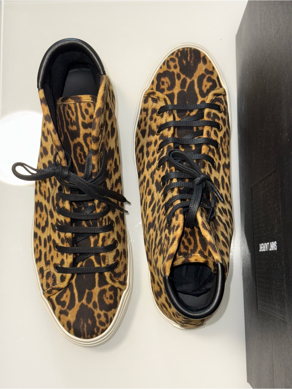 Saint Laurent Leopard Print High-Top Sneakers - New Full Set - Picture 12 of 17